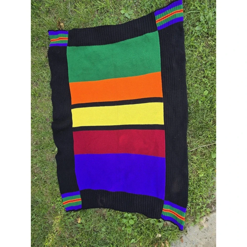 Vintage Multi Color Striped Knit Throw Blanket Multicolor Throw Blanket 69x48